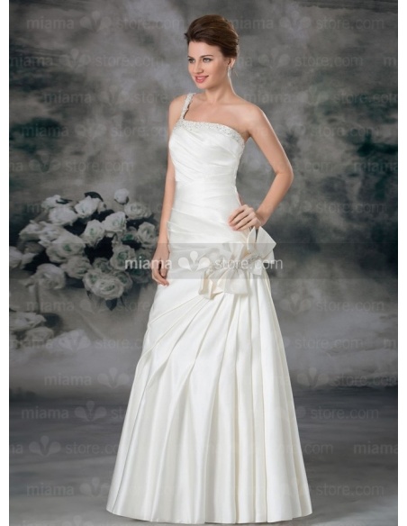 A Line Strapless Cheap Floor Length Satin Wedding Dress 