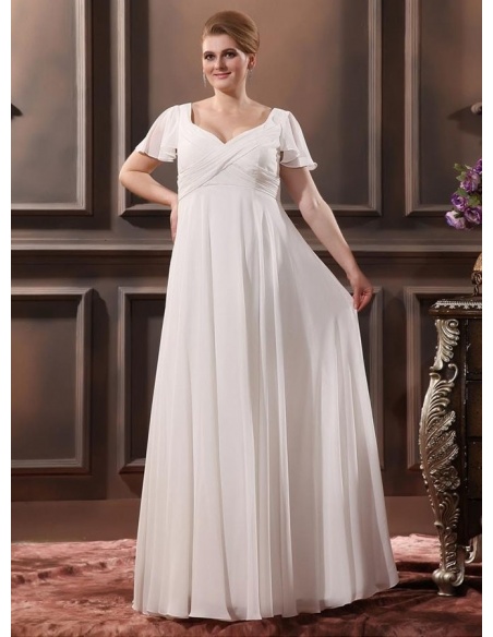 Sheath V Neck Empire Waist Floor Length Chiffon Wedding Dress 3226