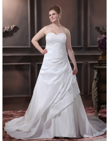 A Line Sweetheart Chapel Train Taffeta Wedding Dress