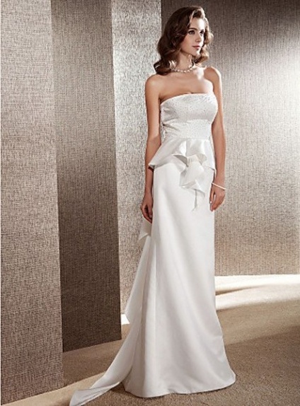 Sheath Strapless Floor Length Satin Wedding Dress 