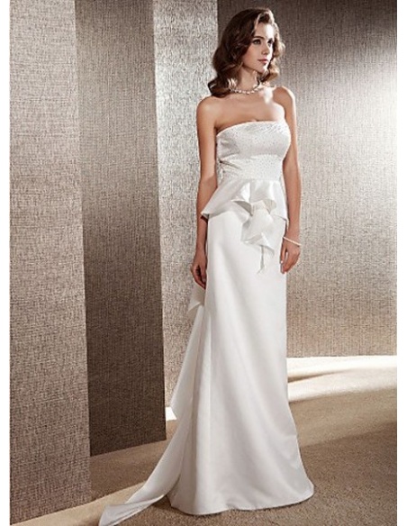 Sheath Strapless Floor Length Satin Wedding Dress 