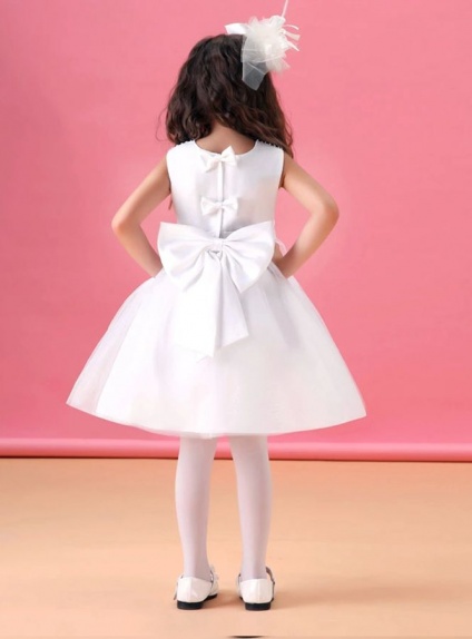 Flower Girl A Line Knee Length Satin Low Roundscooped Neck Wedding Party Dress 7658