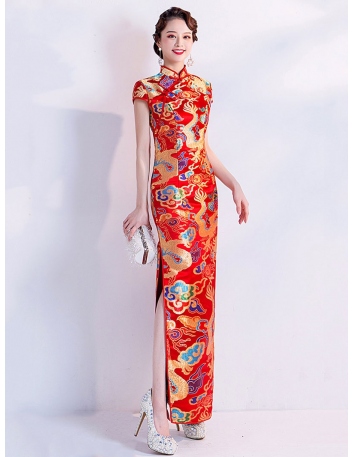 Traditional oriental formal dresses called cheongsam or qipao are