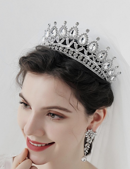 Tiara Diadema argento con strass a goccia