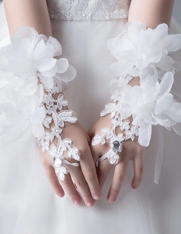 Gants Mitaines Mariage Enfant Communion Courtes Perles Blanc