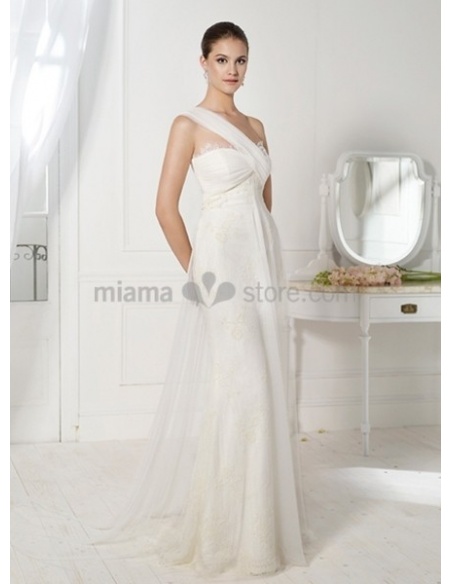 Sheath Chapel Train Chiffon One Shoulder Wedding Dress 