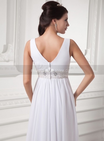 V Neck Empire Waist Floor Length Chiffon Wedding Dress 9751