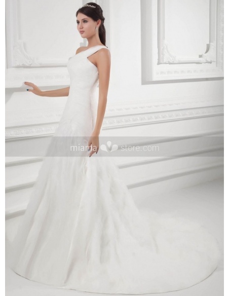 A Line Chapel Train Organza One Shoulder Wedding Dress 4028